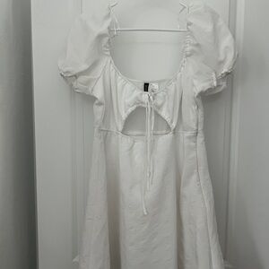 White Tie-Front Blouse w/Cutout